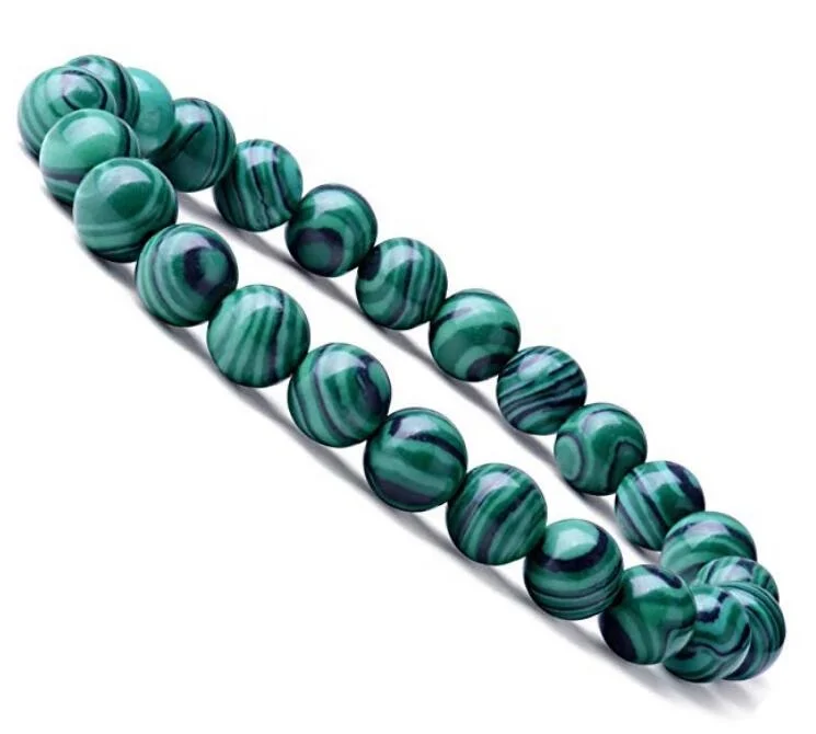 

Hot Sale 8mm Artificial Malachite Semi-Precious Gemstones Healing Crystal Stretch Beaded Bracelet Unisex