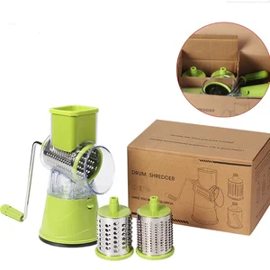 Image of 3- Blade vegetable slicer round manual plastics Rotary Drum Grater for amazon hot selling