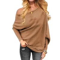 

Women's Off Shoulder Knit Jumper Long Sleeve Pullover Baggy Solid Women Sweater A397