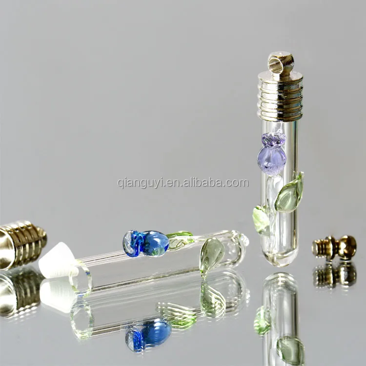 

Tube Glass Vial Pendant silver plated cap rubber plug mini charm rice bottle miniature vials OEM shapes