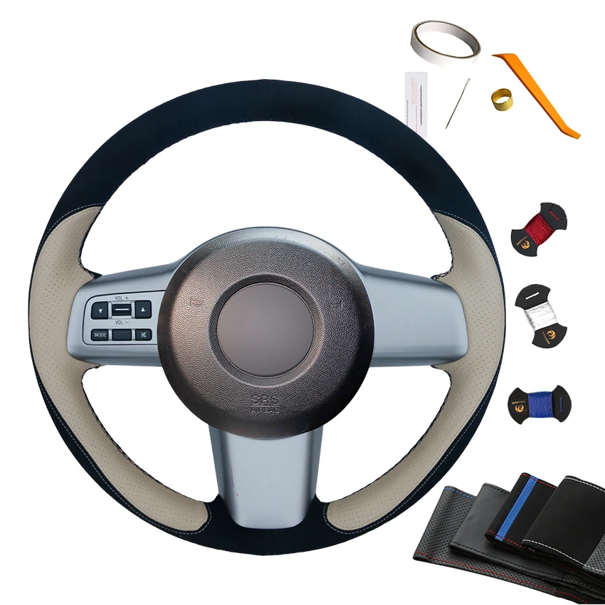 

Hand Sewing Accessories Beige Leather Black Suede Steering Wheel Cover for Mazda 2 2008 2009 2010 2011 2012 2013 2014
