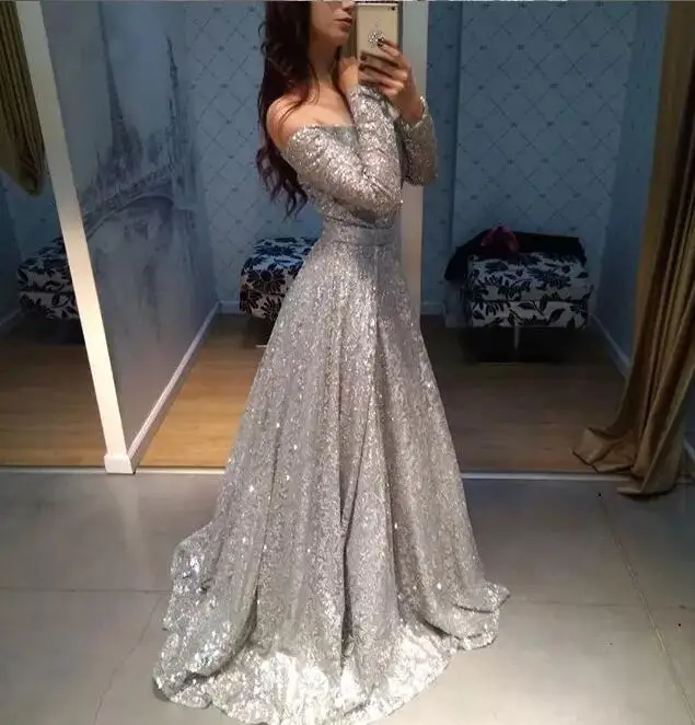 silver sparkly dress long sleeve