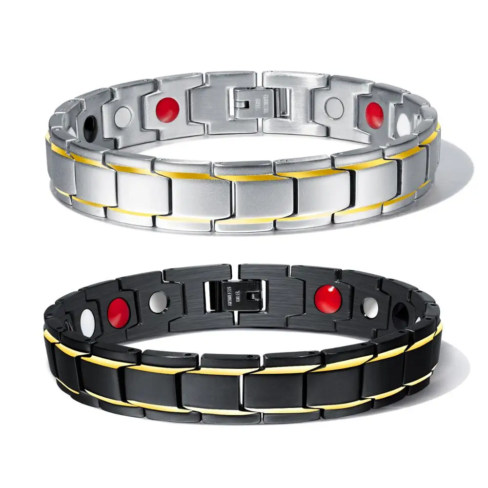

Taimei Fashion personality titanium steel men's bracelet, black gold and silver, magnetic jewelry