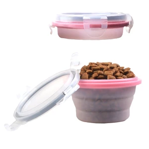 Image of Dog Pet Bowl Cover Free Sample Dog Dish Cheap Collasipble Pet Dog Food Bowl With Lid