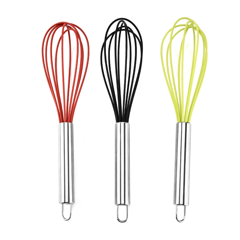 

kitchenware 10 inch egg beater stainless steel handle silicone egg whisk, Customized color