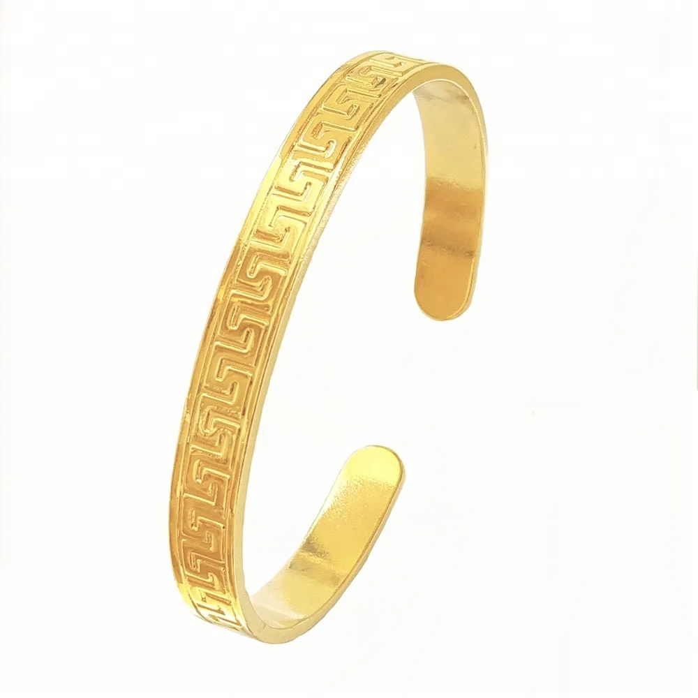

Fashion Vintage Greek Key Engraved Pattern Design Gold Plated Open Bangle