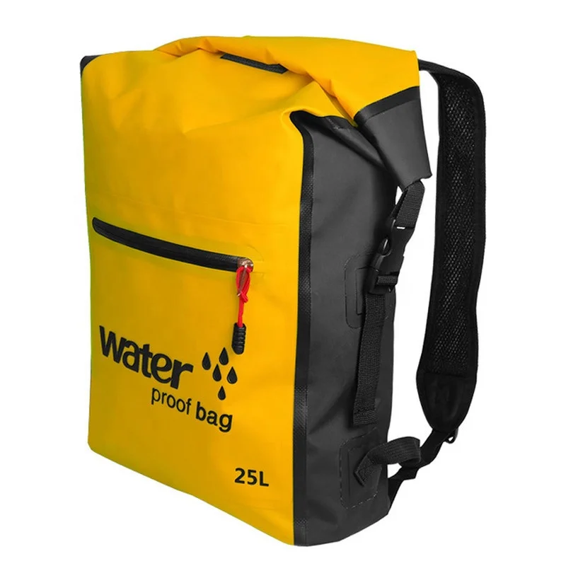 

Waterproof Dry Bag Backpack with Splashproof Zip Pocket Shoulder Strap 500D PVC Roll Top Dry Compression Sack Keeps Gear Dry