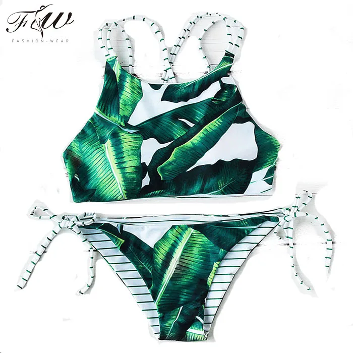 

Digital print high rise lined bathing suits women Side Tie Reversible bikini swimwear, Customized color