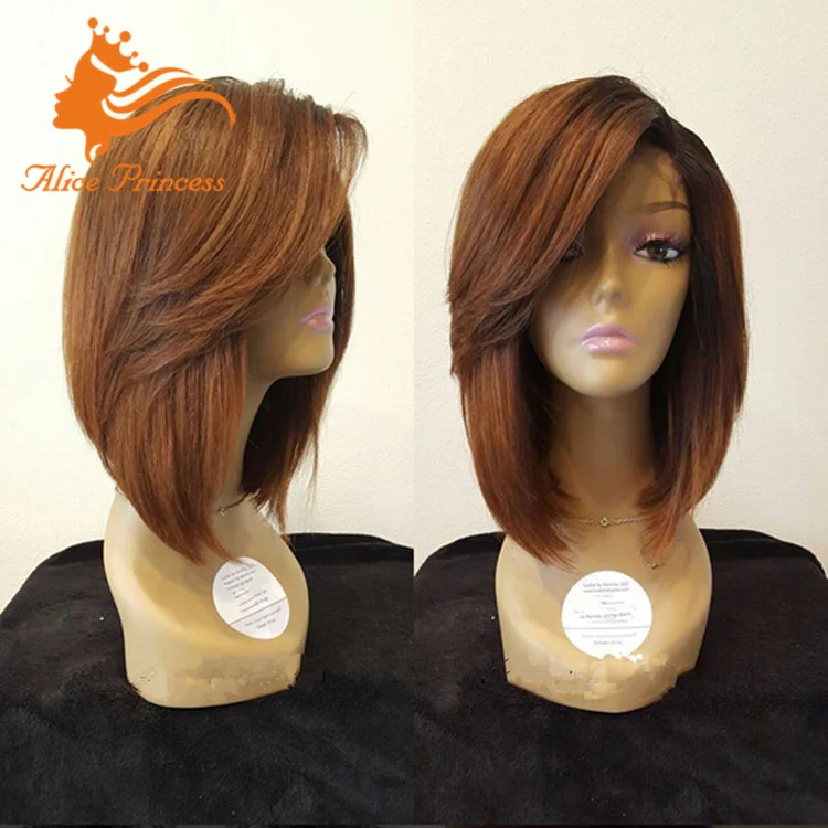 Glueless Ombre Side Bang Short Bod Lace Front Wig Small Medium Cap