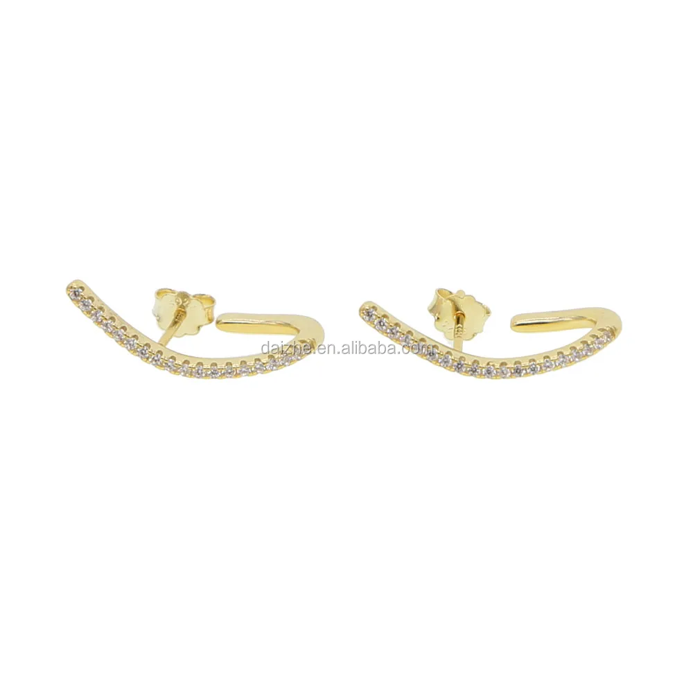 

fashion gold filled cz paved bar v shape stud earring for women wedding 925 sterling silver earring jewelry