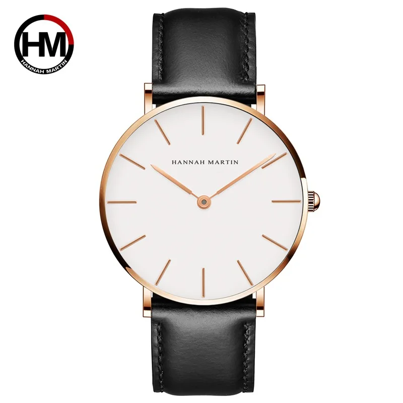 

HM CB01 Custom Japanese Movement Water Resistant Business Leisure Men Leather Belt Ultra Thin Quartz Watch, As the picture