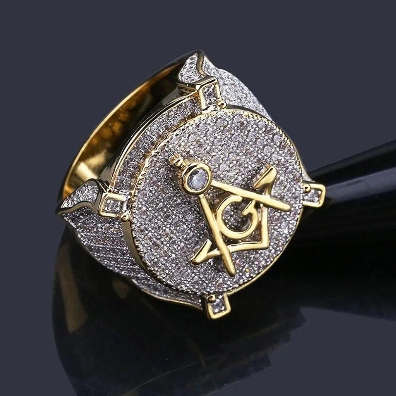 

Masonic Ring Men 18k Gold Ring With Full Micro-diamond Ring Jewelry