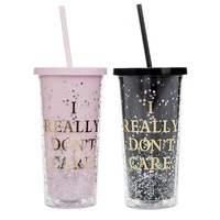 

New And Unique Products Plastic Double Wall Insulated Glitter Tumblers With Straw