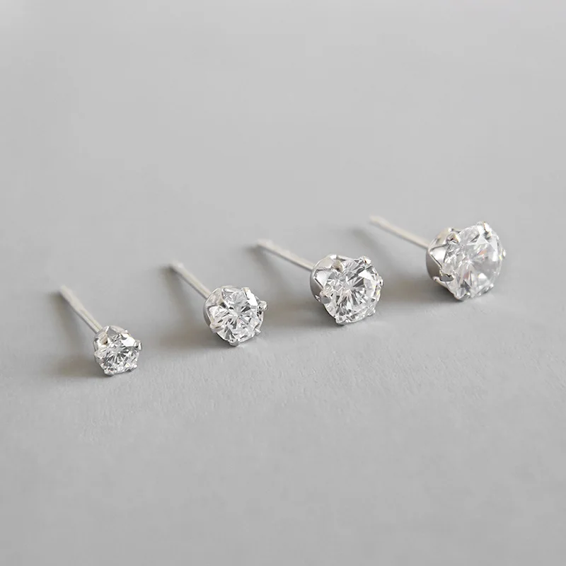 

Simple Pure clear Zircon 3mm to 6mm Silver Stud Earrings 925