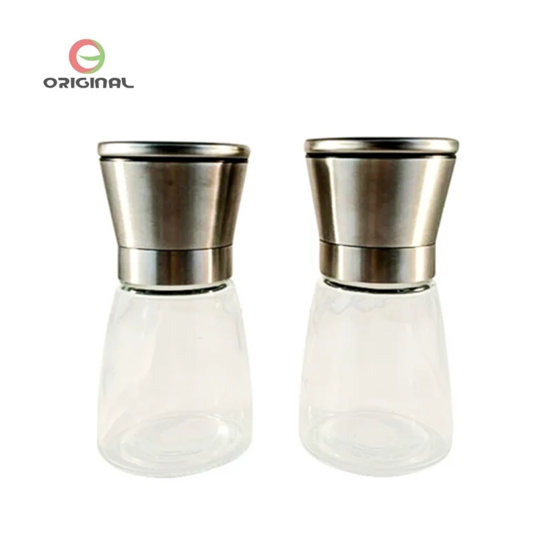 160ML Wholesale Kitchen Spice Mill Manual Seasoning Salt Pepper Grinder with Stainless Steel Lid Glass MILLS Ceramic grinder, Customized