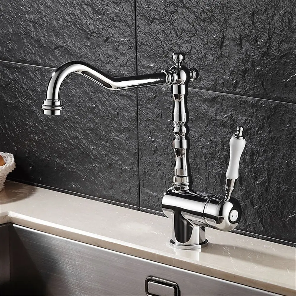 FHLYCF Kitchen faucet, hot and cold copper washing dish, faucet can rotate platform, basin head, water faucet