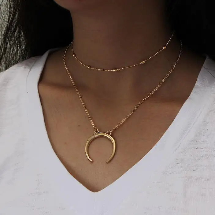 

Delicate kolye Double Layer Pendant Necklace Curved crescent moon necklace Gold Silver women Necklace ladies Jewelry