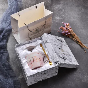 Image of European marbled ceramic cup Phnom Penh mug office water cup men and women couple coffee cup gift set