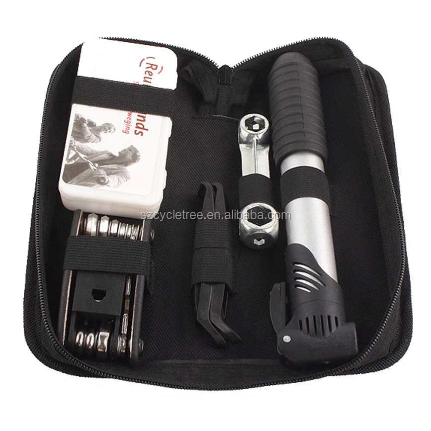 

Amazon Hot Saling Bicycle repair tool kit with mini hand inflator and Repair wrench kit