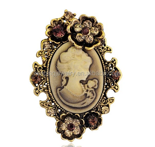 

Fashion Antique Gold Silver Vintage Brooch Pins Female Brand Jewelry Queen Cameo Brooches Rhinestone For Women Christmas Gift-in