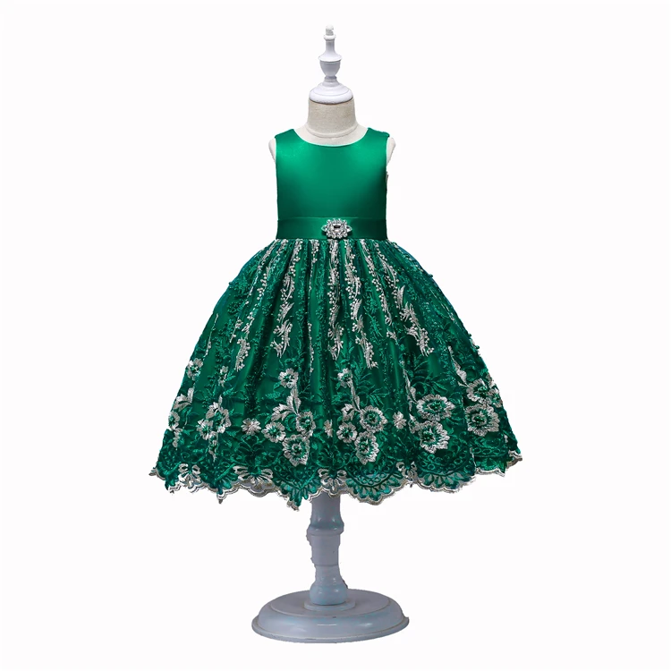 

flower baby girl dress long ceremony gown princess wedding party design hot sale birthday dress, Green / wine / navy