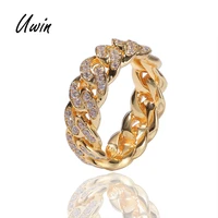 

Iced Out Zirconia Cuban Chain Rings for Men 18K Gold Plated Cuban Ring CZ Diamond Jewellery