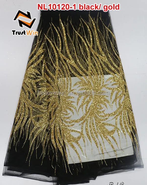 

glitter fabric tulle lace french net lace of NL10120-1 in black/gold
