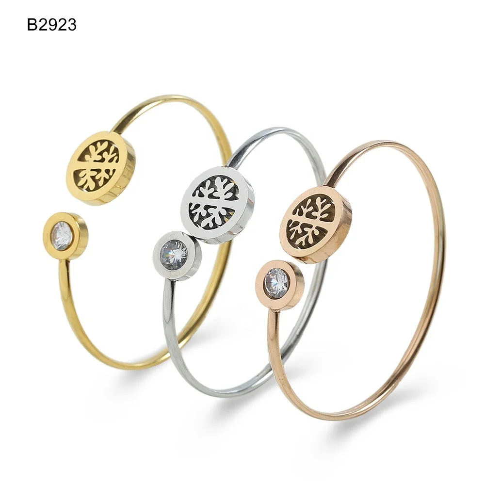

B2923 New arrivals Stainless steel high quality three for one bracelets tree with zircon adjustable bangle never fade