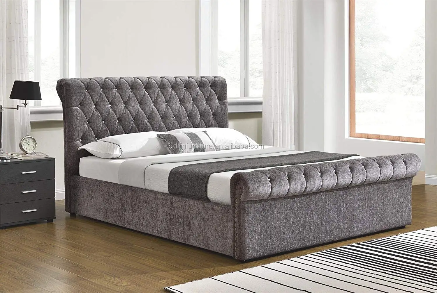 Crush Velvet Fabric Chesterfield Sleigh Beds For Uk Market Buy