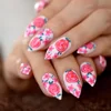 Flower Pattern Stiletto Artificial Nails Rose Red Lollipop White False Nails Sharpen Tips with Adhesive Sticker L5102