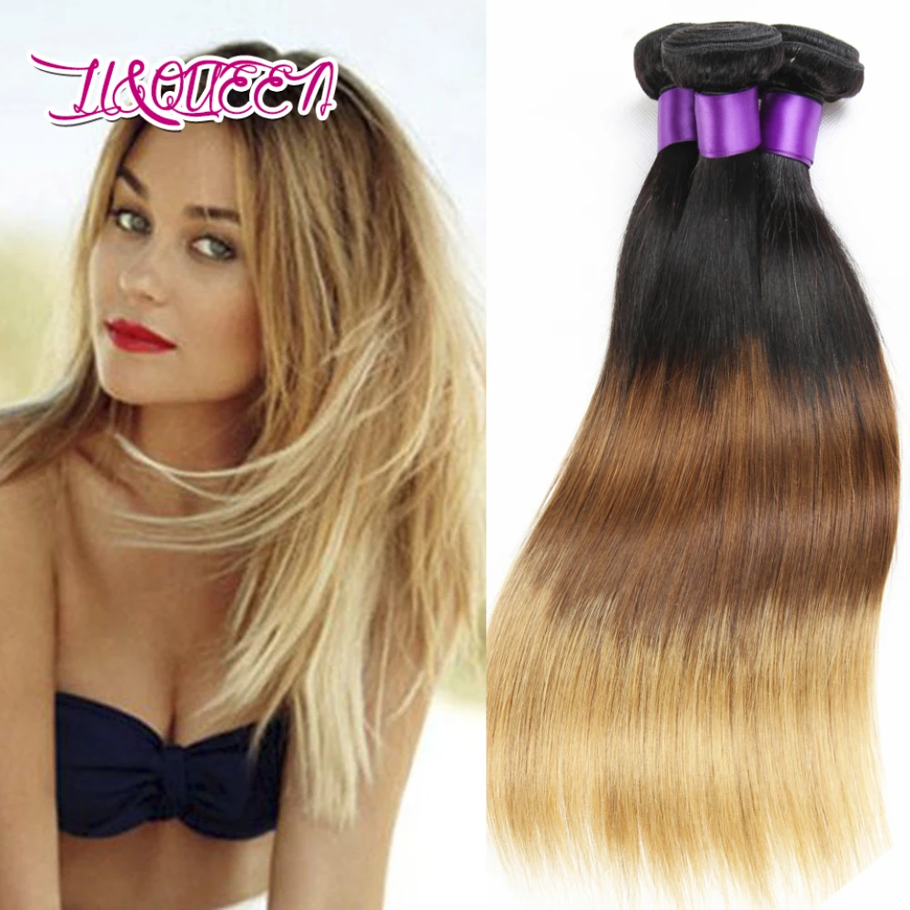 

Remy human hair Brazilian virgin ombre color 1b#4#27 straight human hair bundles unprocessed remy hair