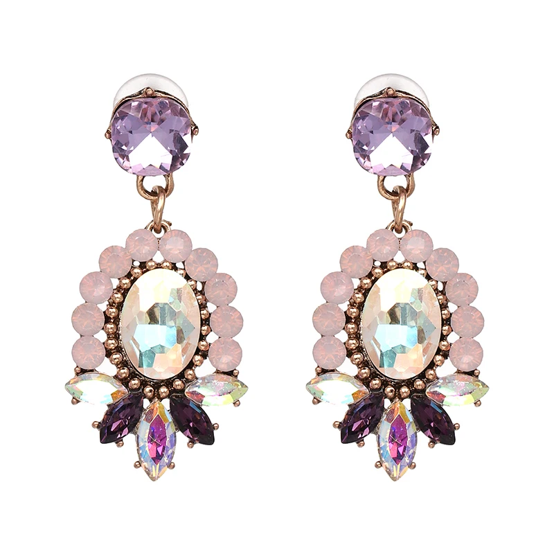 

JuJia Stock Crystal Flower Drop Earring for Women Rhinestones Long Earrings Fashion Statement Wedding Jewelry, Picture