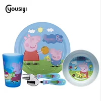 

Food Grade Bamboo Fiber Kids Baby Cutlery ,tablewarecartoon pink pig Dinnerware Sets