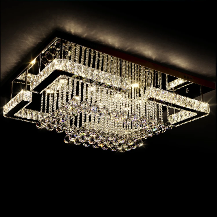 Top sale modern rectangle shape beautiful k9 clear crystal pendant chandelier led lighting fixture for home