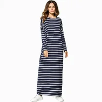 

Casual Striped Maxi Dress Bat Sleeve Abaya Long Robe Muslim Dress Women Middle East Arab Islamic Clothing YY10155