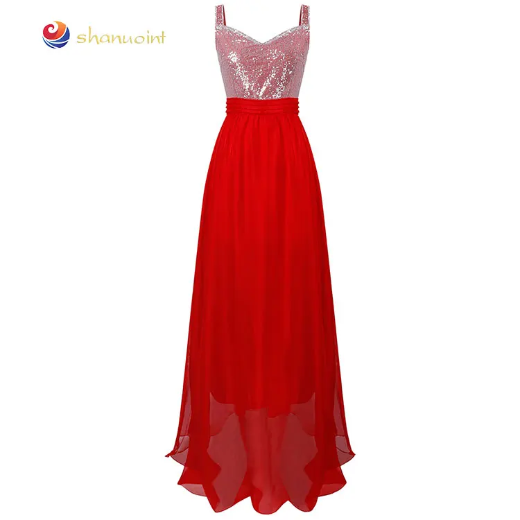

shanuoint brand red sequin mesh dress tea bronze sleeveless floor length slim sexy adult woman formal party dinner skirt
