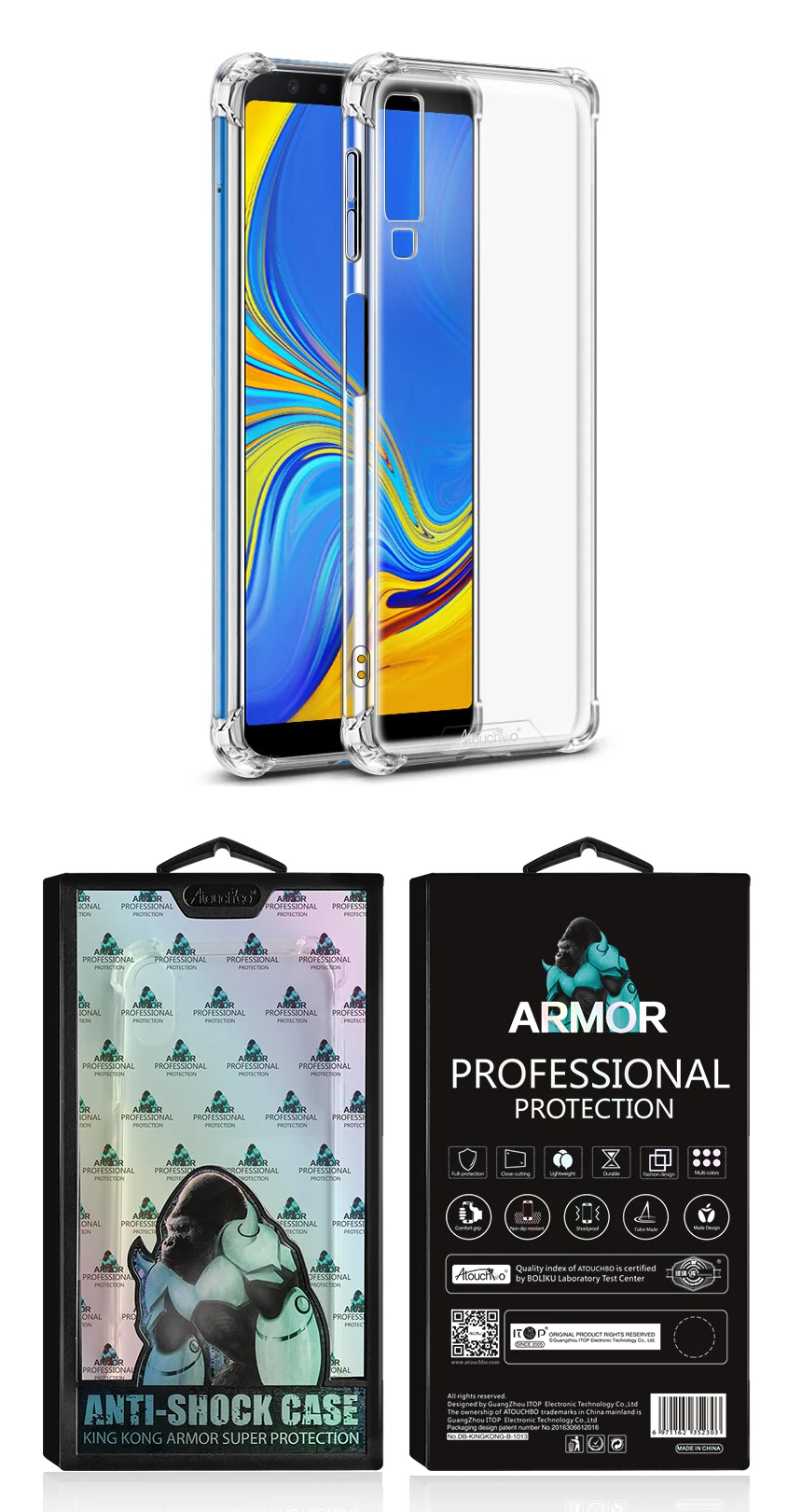 Transparent back cover armor cell phone case for Samsung Galaxy A7 2018 clear case cover