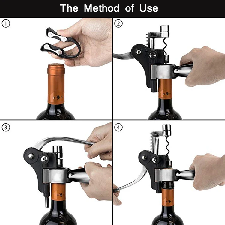 Leather Box Vertical Lever Corkscrew Bottle Openers Wine Tool Set Rabbit Wine Opener Set with Foil Cutter Wine Pourer Stopper