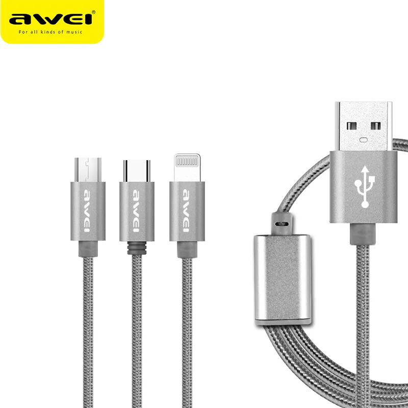 

Private Laber AWEI Factory price multiple support micro usb cable for Android Iphone Type-C