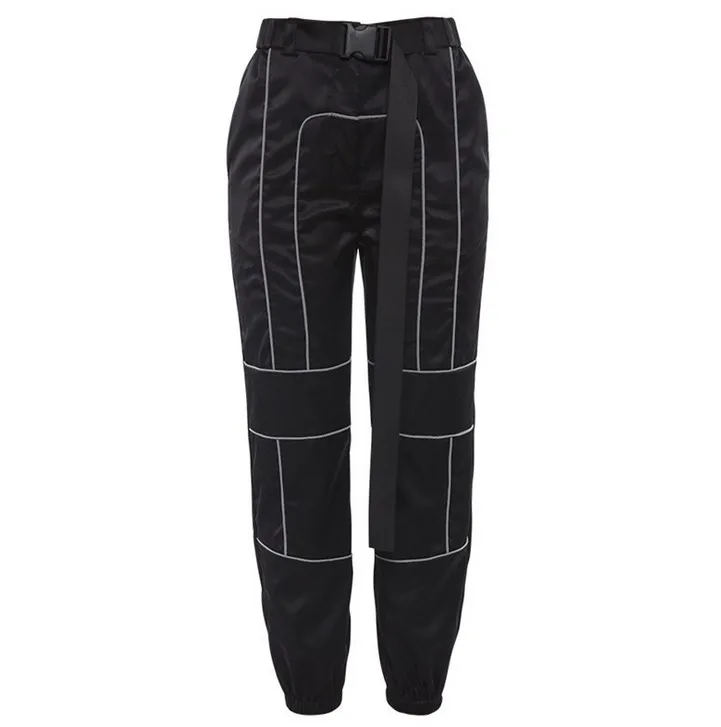 

X87778B spring loose design lady reflective pants women sexy casual cargo pants, As pictures