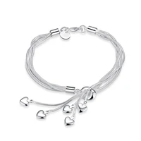 

925 silver plated tiny heart tassel charm bracelet with snake chain