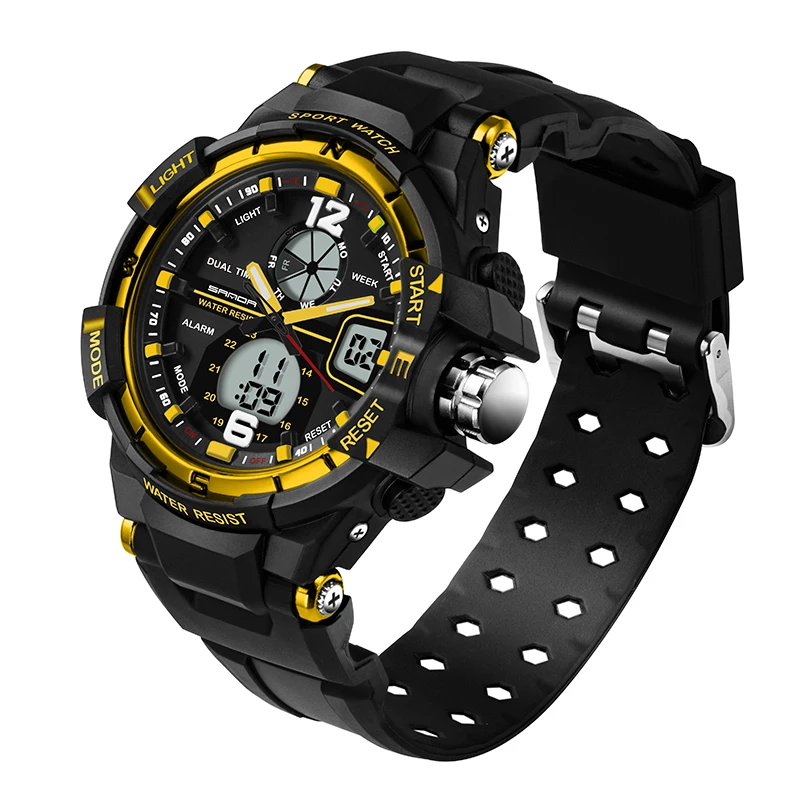 

Male Fashion Sport Military Wristwatches Newest SANDA 289 Watches Men Luxury Brand 5ATM 50m Dive LED Digital Analog Quartz Watch