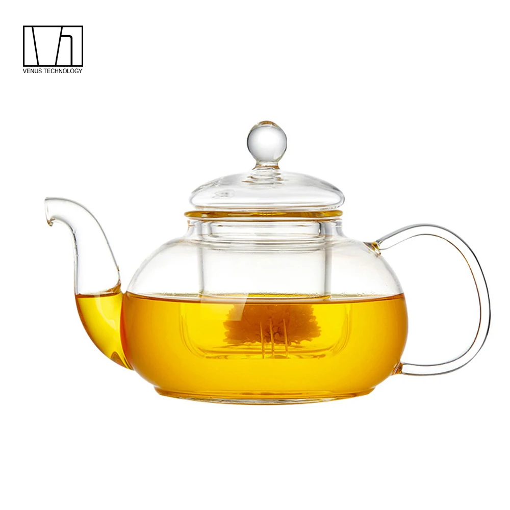 flower tea heat resistant pyrex glass tea pot with infuser