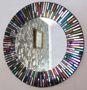 Image of Factory Round Rainbow Glass Mosaic Frame Mirror