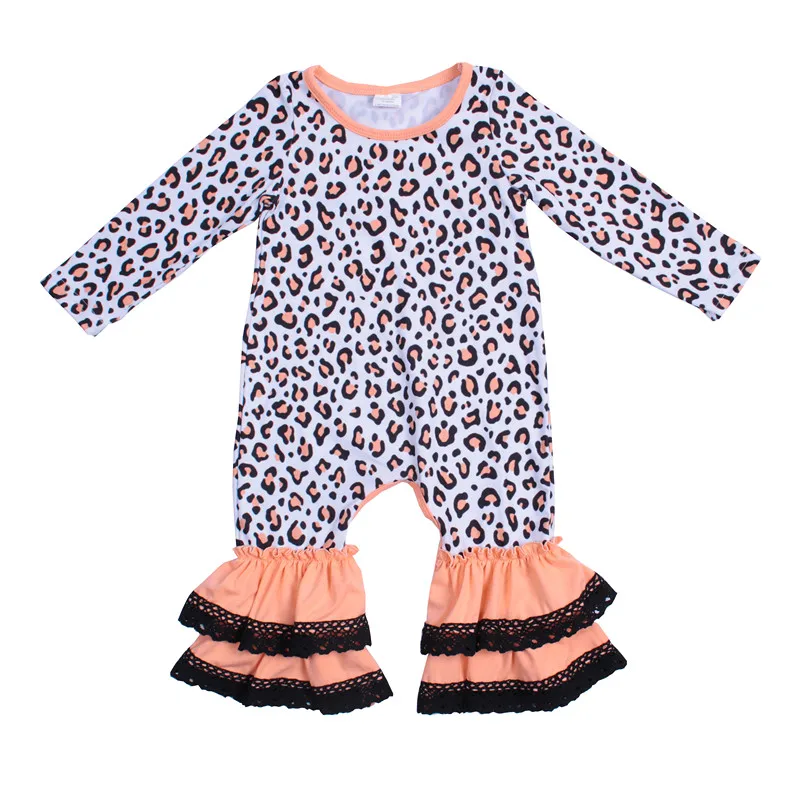 

Fashion hot sale leopard print long sleeve newborn baby jumpsuit baby clothes girl ruffle cheetah romper, Picture