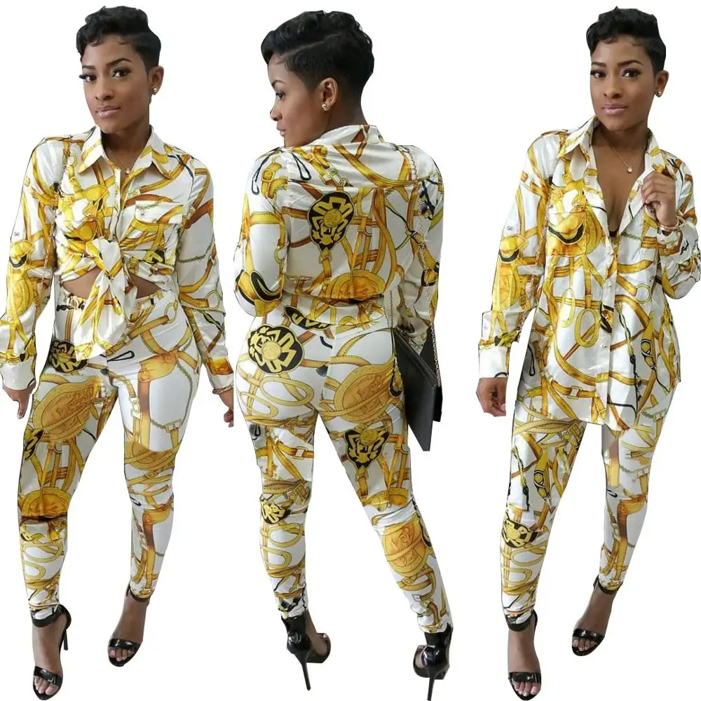 

Two Piece Set Women Sexy Printed Casual Shirts And Skinny Pants Graffiti Printing Women Set DJ Rock Streetwear, N/a