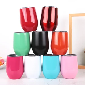Wholesaler 12oz Double Layer 304 Rose Gold Wine Glass Tumblers Stainless Steel Vacuum Insulated Tumblers with Lids