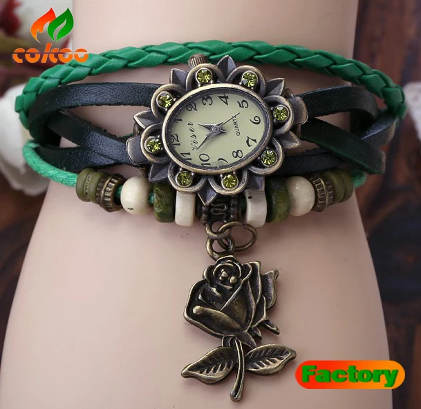 

7 Colors Original High Quality Women Genuine Leather Vintage Watches,Bracelet Wristwatches butterfly Pendant