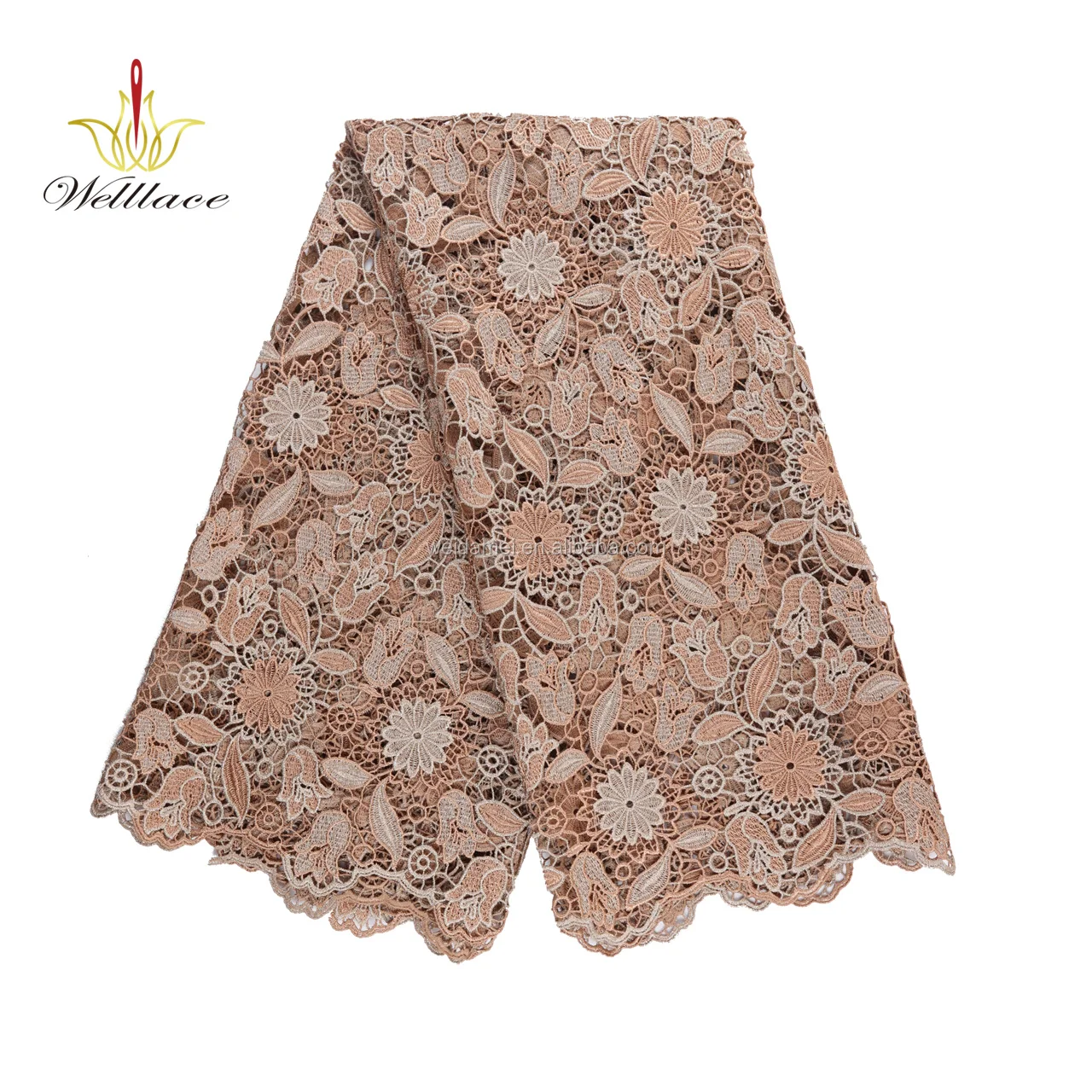 

Lace fabric gold African 120-140cm cord wedding dress embroidered lace fabric, Accept customized color