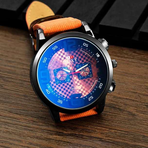 

Blue Glass Quartz Watch Men Big Dial Sports Watches Clock Wrist Watch